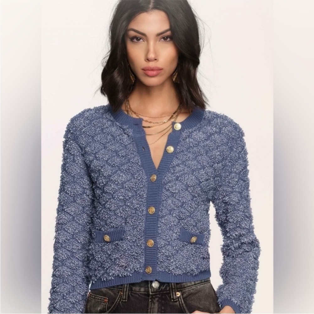 Heartloom Kiel Cardigan Blue Size Medium Quiet Luxury Layering Piece